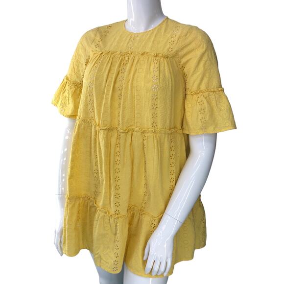 Prose & Poetry Womens Size L Mini Dress Sunflower Yellow Eyelet Cotton Lined - Picture 2 of 15